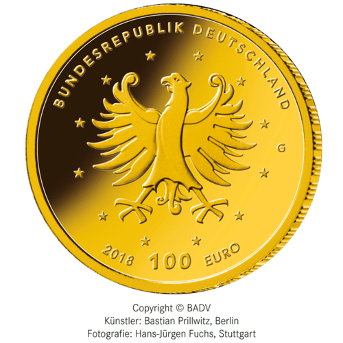 1/2 oz Gold 100 Euro Deutschland 2018 UNESCO Welterbe - Augustusburg und Falkenlust Werteseite