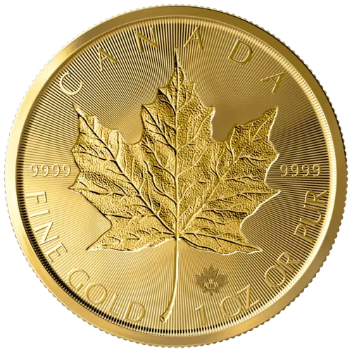 Vorderseite Goldmünze 1 Unze Maple Leaf Incuse 2019, der Hersteller Royal Canadian Mint