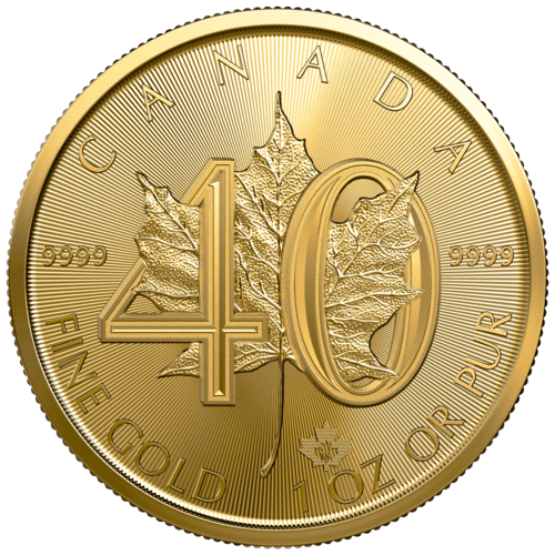 Vorderseite 1 Unze Gold Maple Leaf 40th Anniversary 2019, von dem Hersteller Royal Canadian Mint
