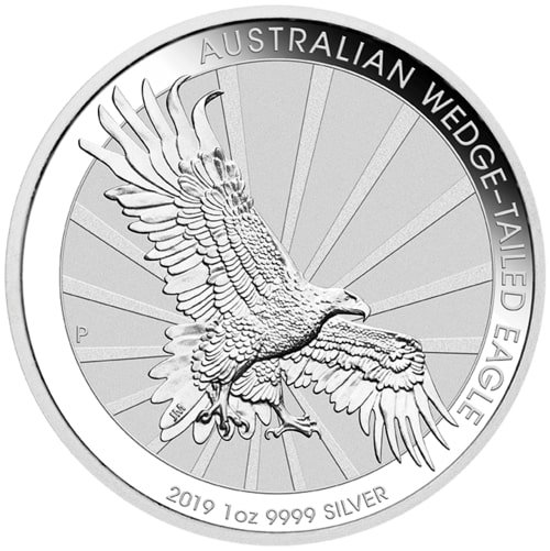 Vorderseite der 1 Unze Silber Wedge Tailed Eagle 2019 von Hersteller Perth Mint