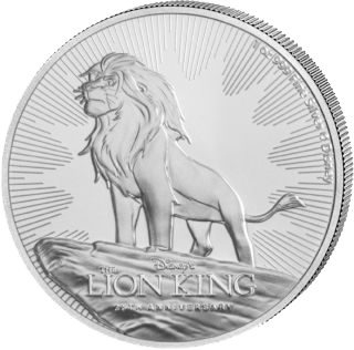 Vorderseite der 1 Unze Silber Disney Der König der Löwen 2019 von Hersteller New Zealand Mint