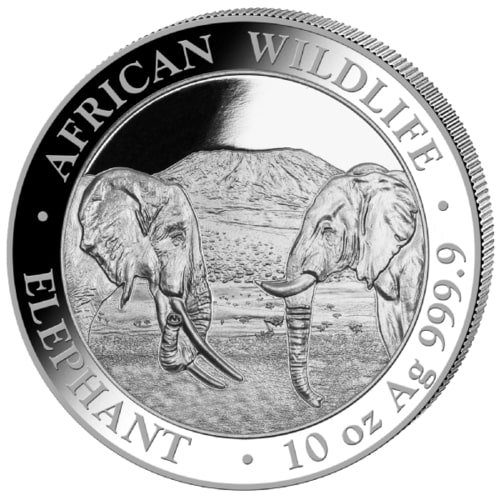 Vorderseite der 10 Unzen Silber Somalia Elefant 2020 von Hersteller Geiger Edelmetalle AG
