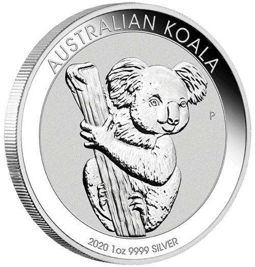 Vorderseite und Rand der 1 Unze Silber Australian Koala 2020 von Hersteller Perth Mint