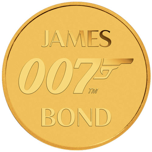 Vorderseite Goldmünze 0,5 Gramm 007 James Bond 2020, der Hersteller Perth Mint Australia