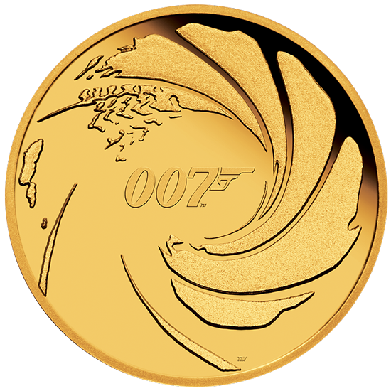 Vorderseite Goldmünze 1/4 Unze 007 James Bond 2020 - Polierte Platte, der Hersteller Perth Mint Australia