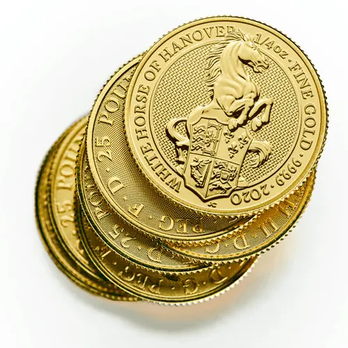 Stapel Goldmünzen 1/4 Unze The Queen´s Beasts - White Horse of Hanover 2020, der Hersteller Royal Mint