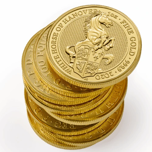 Stapel Goldmünzen 1 Unze The Queen´s Beasts - White Horse of Hanover 2020, der Hersteller Royal Mint
