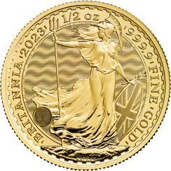 Vorderseite Goldmünze 1/2 Unze Britannia 2023, der Hersteller Royal Mint