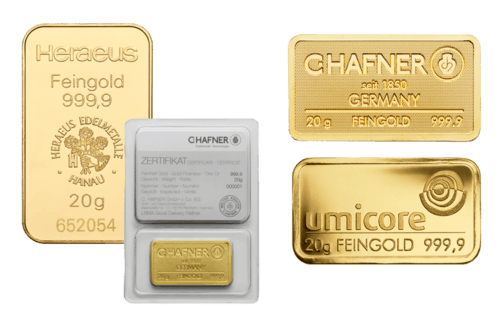 20 Gramm Goldbarren Feingold 999,9 von umicore oder Heraeus oder C.HAFNER