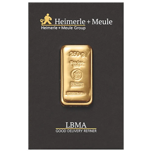 250 g Goldbarren Heimerle und Meule gegossen
