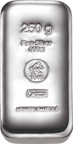 250 g Silberbarren Heimerle und Meule gegossen von Hersteller Heimerle und Meule