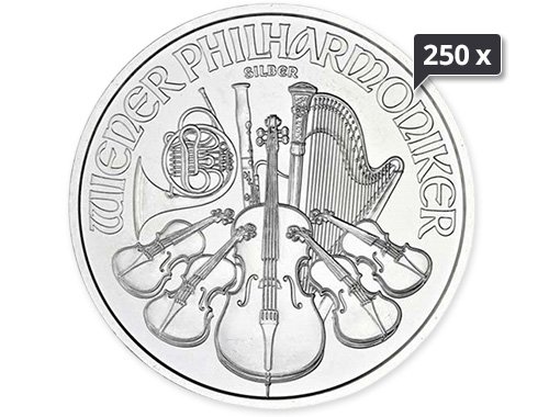 250 x 1 Unze Silber Wiener Philharmoniker diverse Jahrgänge