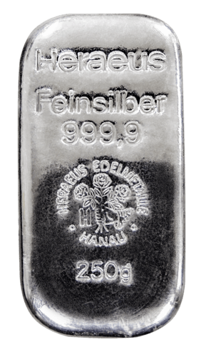 250 g Silberbarren Heraeus gegossen von Hersteller Heraeus