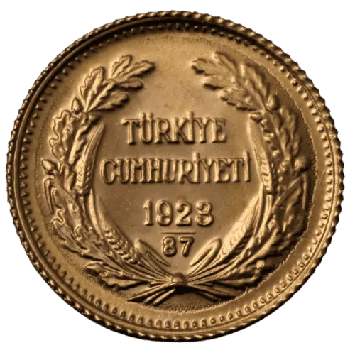 Rückseite Goldmünze 1,65 Gramm Türkei 25 Kurush Piaster, der Hersteller Diverse Münzprägestätten