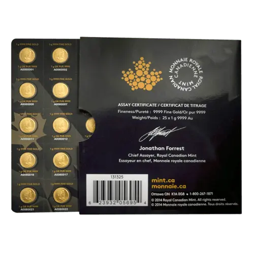 25 x 1 g Gold Maplegram Maple Leaf