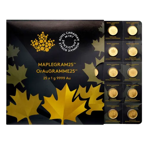 25 x 1 g Gold Maplegram Maple Leaf