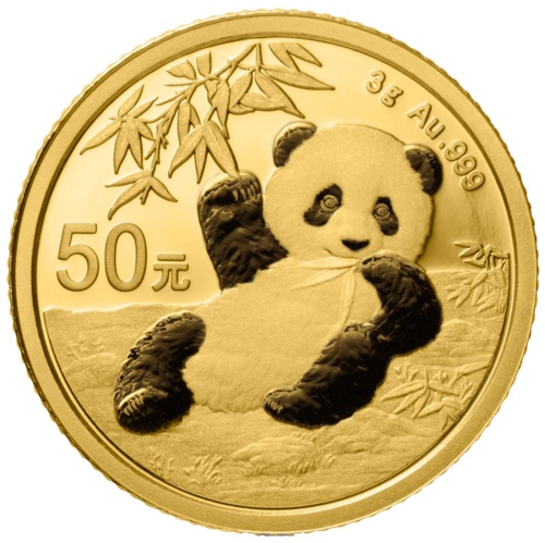 Vorderseite Goldmünze 3 Gramm China Panda 2020, der Hersteller China Mint / China Gold Coin Inc./ Shanghai Mint