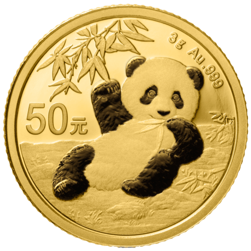 Vorderseite Goldmünze 3 Gramm China Panda 2020, der Hersteller China Mint / China Gold Coin Inc./ Shanghai Mint