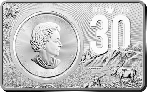 3 Unzen Silber Münz-Barren-Set Maple Leaf 30th Anniversary 2018 
