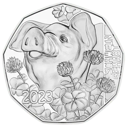 Schwein gehabt 2023 7,78 g Silber Neujahrsmünze - Handgehoben