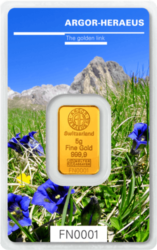 Vorderseite Goldbarren Following Nature Limited Edition Summer 2019 5 Gramm, der Hersteller Argor-Heraeus