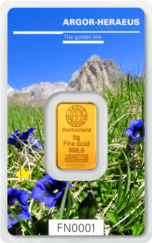 Vorderseite Goldbarren Following Nature Limited Edition Summer 2019 5 Gramm, der Hersteller Argor-Heraeus