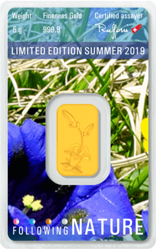 Rückseite Goldbarren Following Nature Limited Edition Summer 2019 5 Gramm, der Hersteller Argor-Heraeus