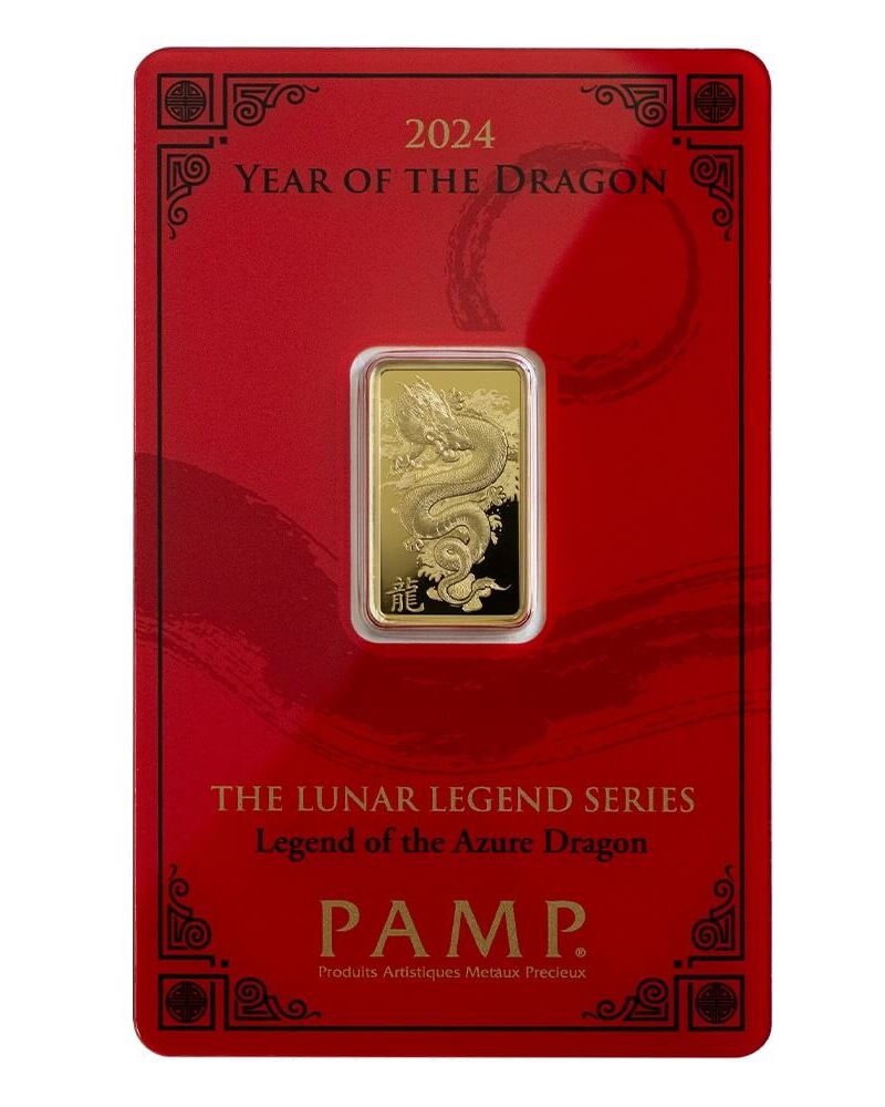 5 g Goldbarren PAMP Lunar Legends Azure Dragon 2024 Blister Motiv