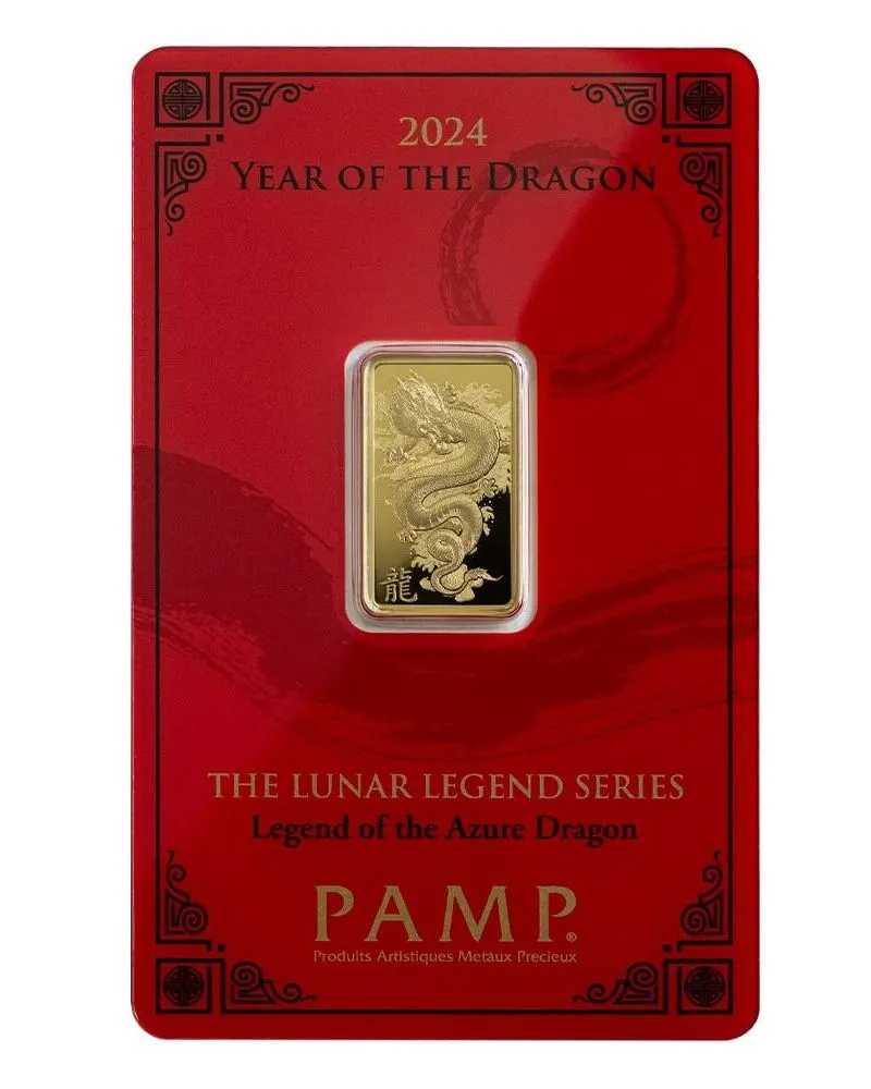 5 g Goldbarren PAMP Lunar Legends Azure Dragon 2024 Blister Motiv