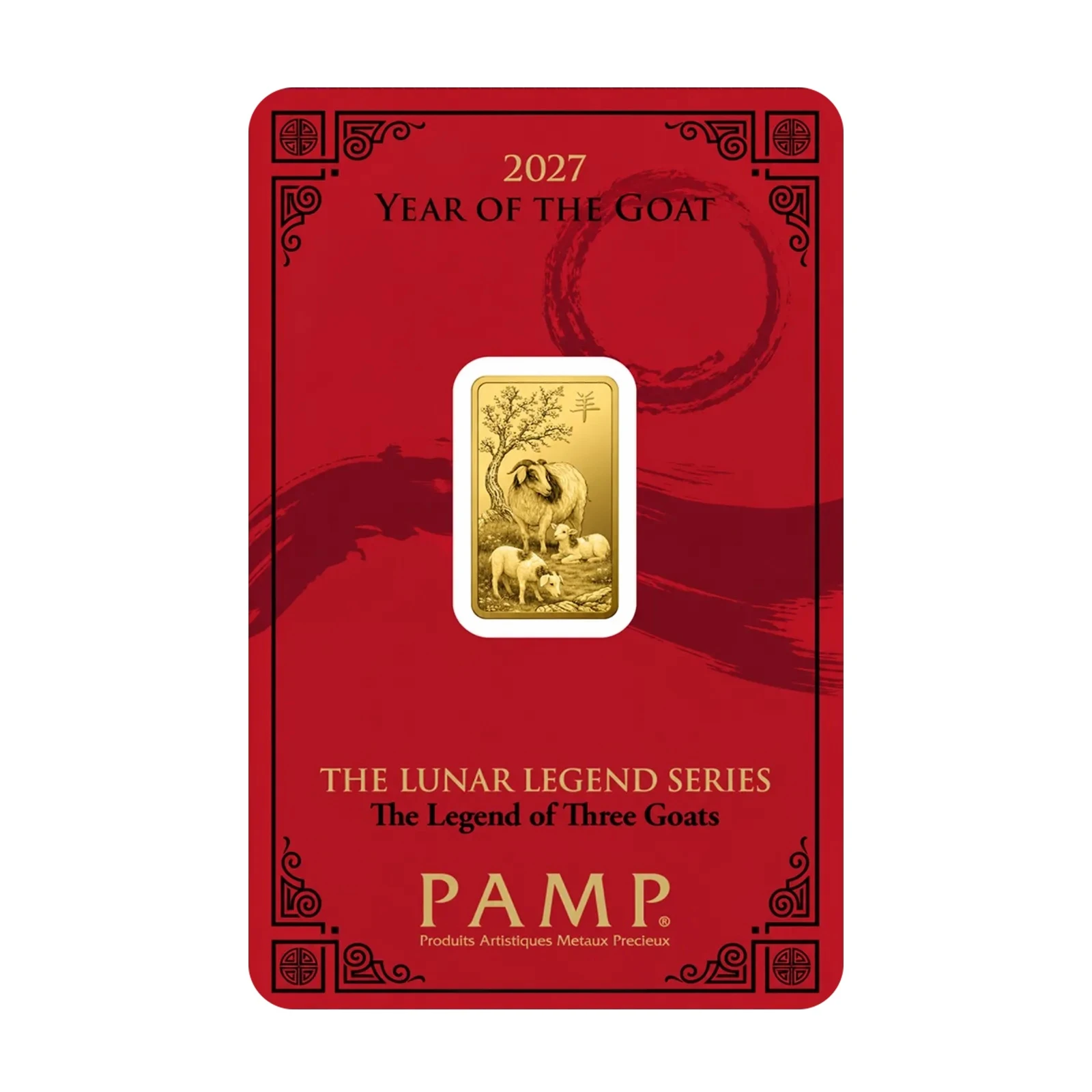 5 g Goldbarren Pamp Lunar Legend Of The Three Goats 2027 Motiv 5 g Goldbarren Pamp Lunar Legend Of The Three Goats 2027 Motiv