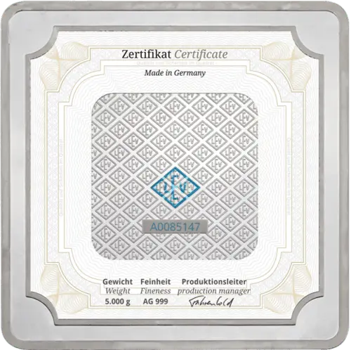 5 kg Silberbarren Geiger original von Hersteller Geiger Edelmetalle AG inkl. Echtheitszertifikat