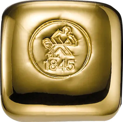 Vorderseite Goldbarren 50 Gramm, der Hersteller Heimerle & Meule