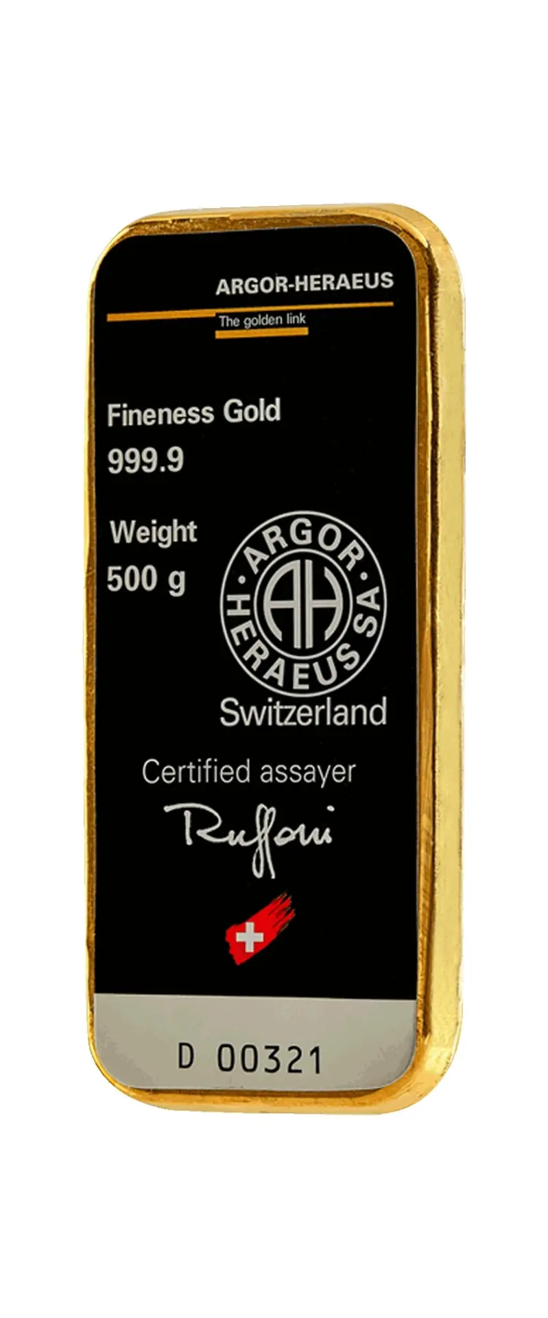 500 g Goldbarren Argor Heraeus gegossen Rückseite
