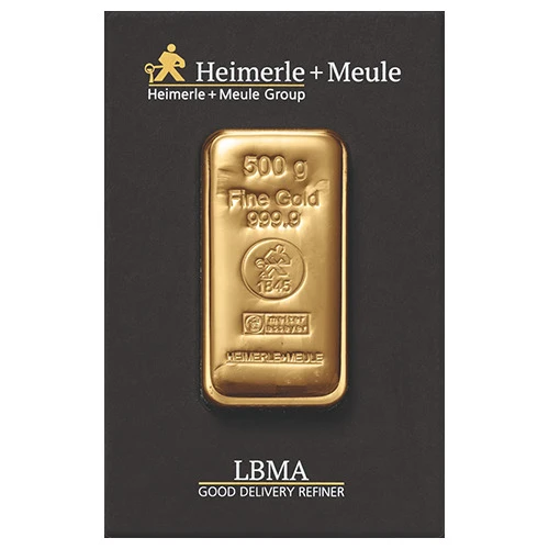 500 g Goldbarren Heimerle und Meule gegossen