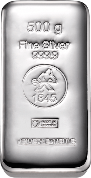 500 g Silberbarren Heimerle und Meule gegossen von Hersteller Heimerle und Meule