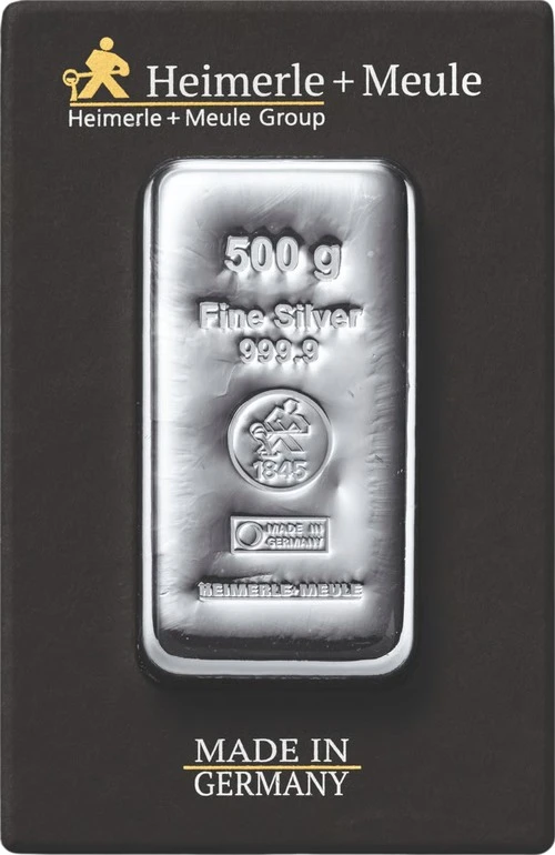 500 g Silberbarren Heimerle und Meule gegossen