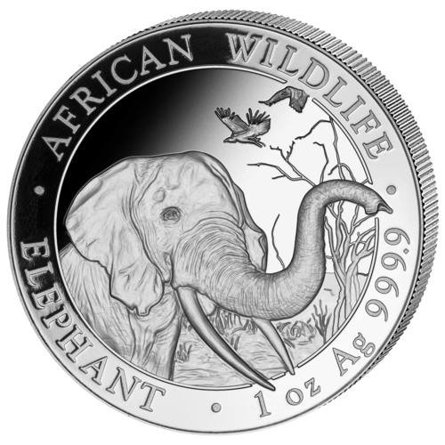 Vorderseite der 1 Unze Silber Somalia Elefant 2018 von Hersteller Geiger Edelmetalle AG