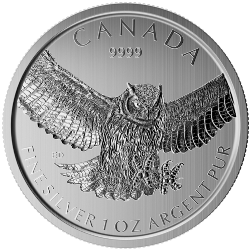 Vorderseite der 1 Unze Silber Birds of Prey - Eule 2015 von Hersteller Royal Canadian Mint
