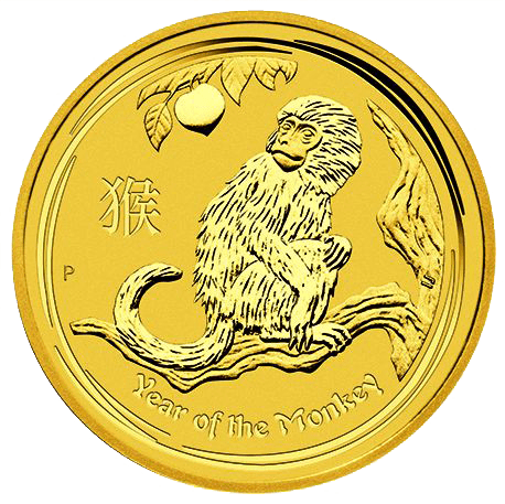 Vorderseite Goldmünze 1/20 Unze Lunar II Affe 2016, der Hersteller Perth Mint Australia