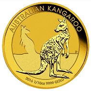Vorderseite Goldmünze 1/10 Unze Australien Känguru 2016, der Hersteller Perth Mint Australia