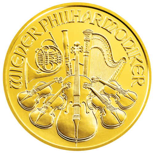 Vorderseite Goldmünze 1/4 Unze Wiener Philharmoniker diverse Jahrgänge, der Hersteller Münze Österreich