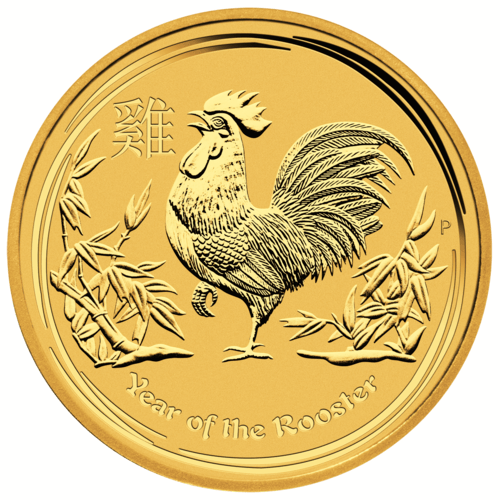 Vorderseite Goldmünze 10 Unzen Lunar II Hahn 2017, der Hersteller Perth Mint Australia