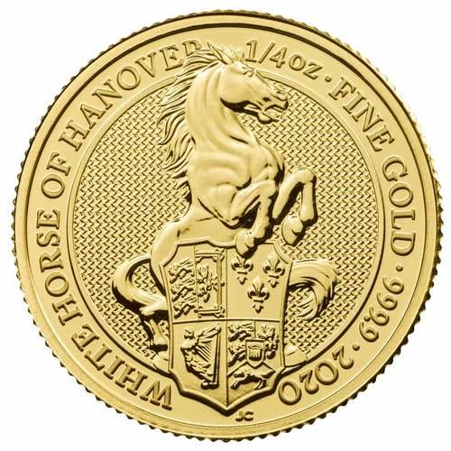 Vorderseite Goldmünze 1/4 Unze The Queen´s Beasts - White Horse of Hanover 2020, der Hersteller Royal Mint
