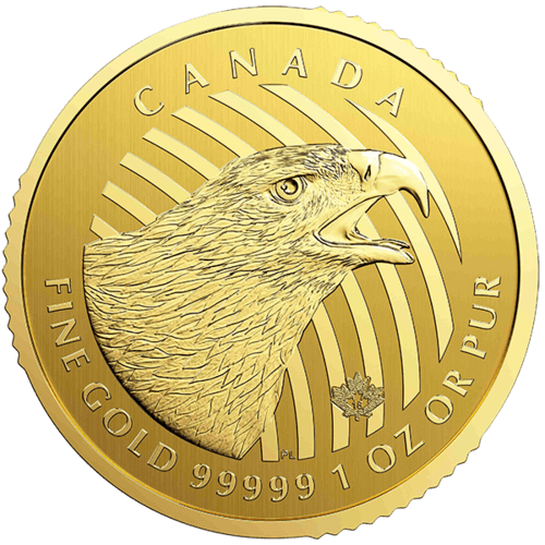 Vorderseite Goldmünze 1 Unze Kanada Adler 2018, der Hersteller Royal Canadian Mint