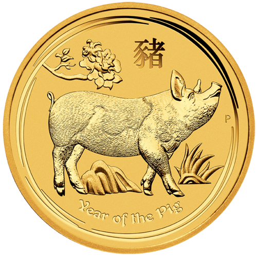 Vorderseite Goldmünze 1 Unze Gold Lunar II Schwein 2019, der Hersteller Perth Mint Australia