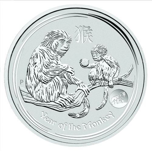 Vorderseite der 1 Unze Silber Lunar Affe 2016 Privy Mark von Hersteller Perth Mint