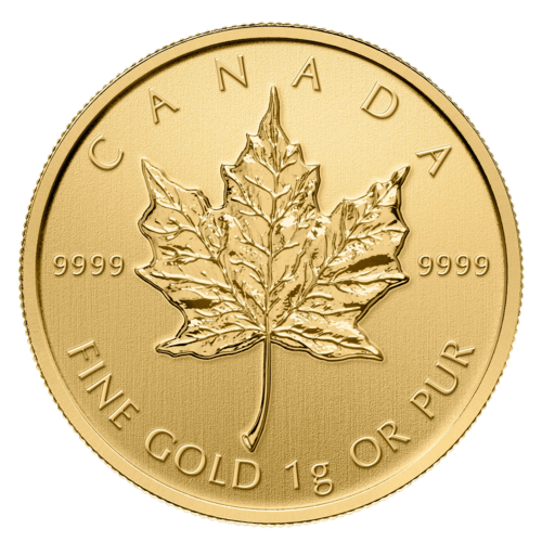 Vorderseite Goldmünze 1/25 Unze Maplegram Maple Leaf, der Hersteller Royal Canadian Mint	