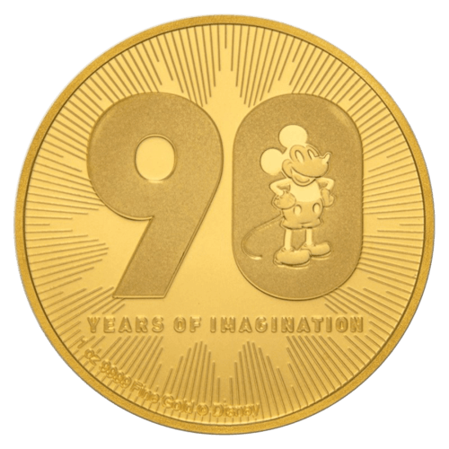 Vorderseite 1 oz Gold Disney Mickey Mouse 90. Geburtstag 2018