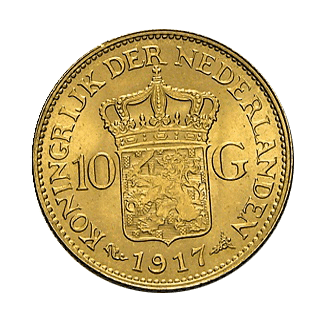 Rückseite 10 Gulden Goldmünze Niederlande diverse Jahrgänge, von dem Hersteller Koninklijke Nederlandse Munt
