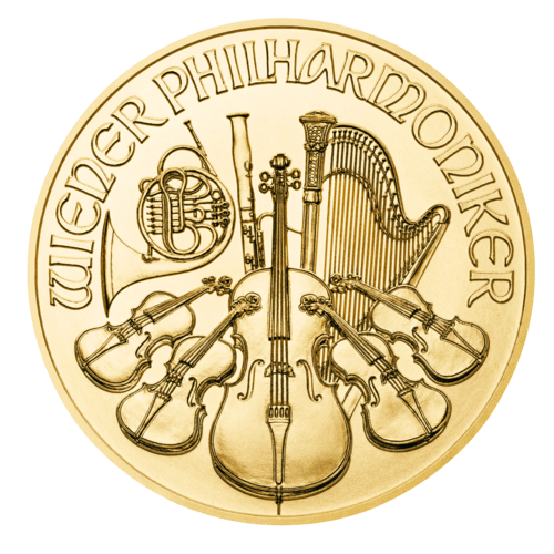 Vorderseite Goldmünze 1 Unze Wiener Philharmoniker 2022, der Hersteller Münze Österreich